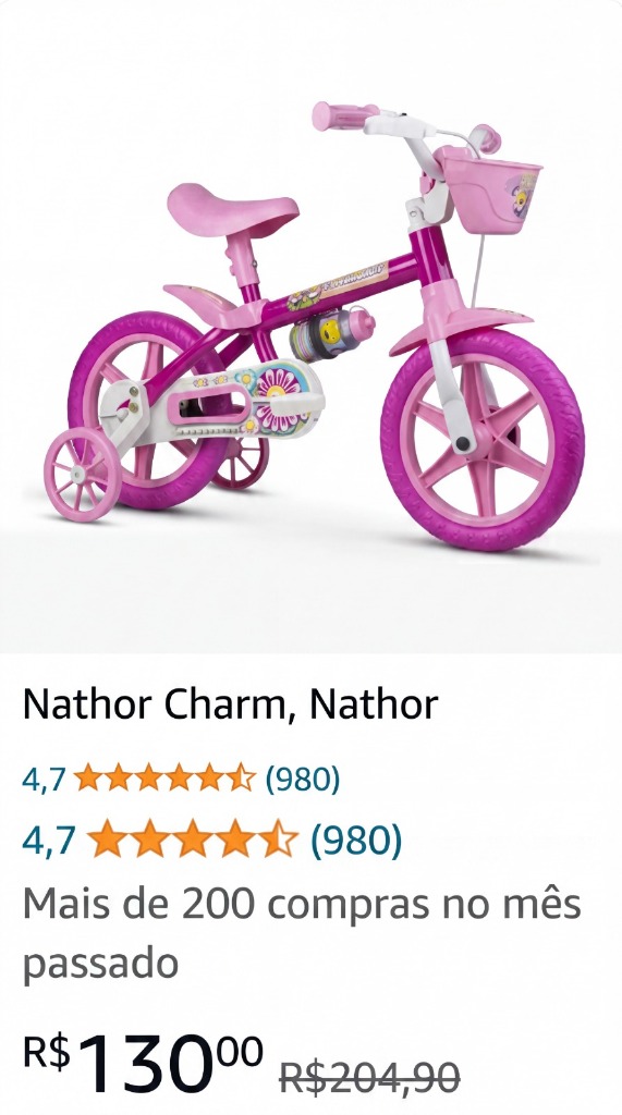 Bicicleta Infantil Nathor Charm - R$ 130,00