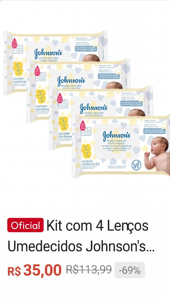 Kit 4 Lenços Umedecidos Johnson's - R$ 35,00