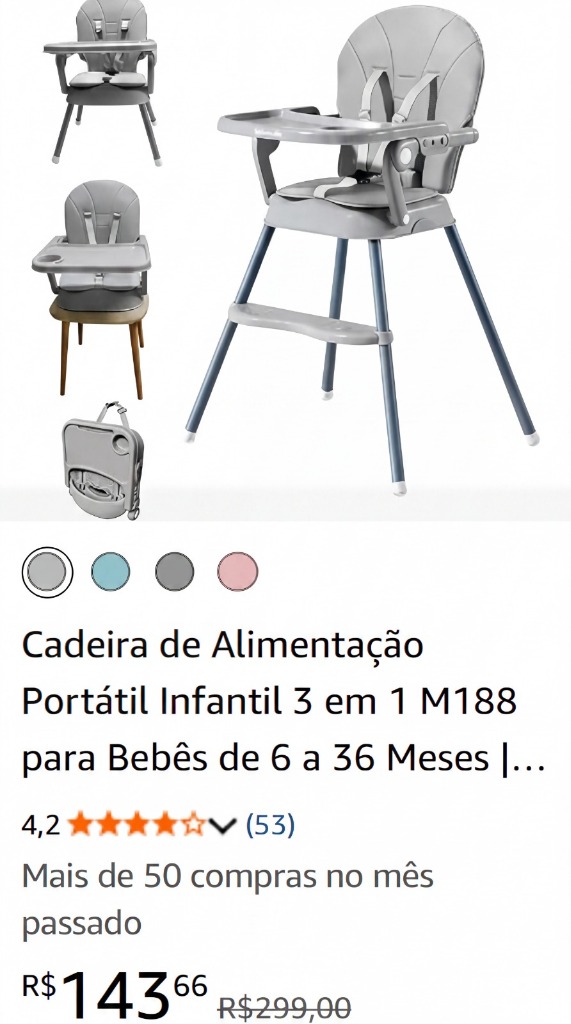 Cadeira de Alimentação Portátil 3 em 1 - R$ 143,66